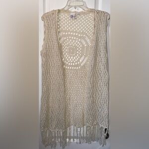 Oh MG! Gently Used Cream Crochet Open-Front Sweater Vest Boho Hippie SZ:M